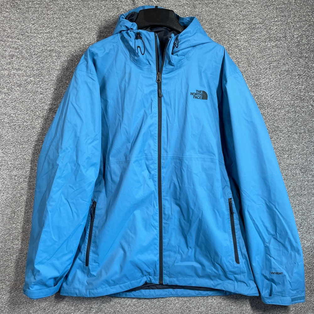 The North Face HyVent Rain Jacket Mens XL Blue Hooded Shell NM780203